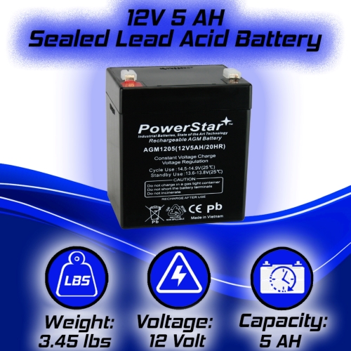 PowerStar 12V 5Ah SLA AGM Battery replaces Duracell SLA12-5F 1