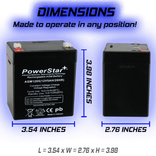 PowerStar 12V 5Ah SLA AGM Battery replaces Duracell SLA12-5F 5