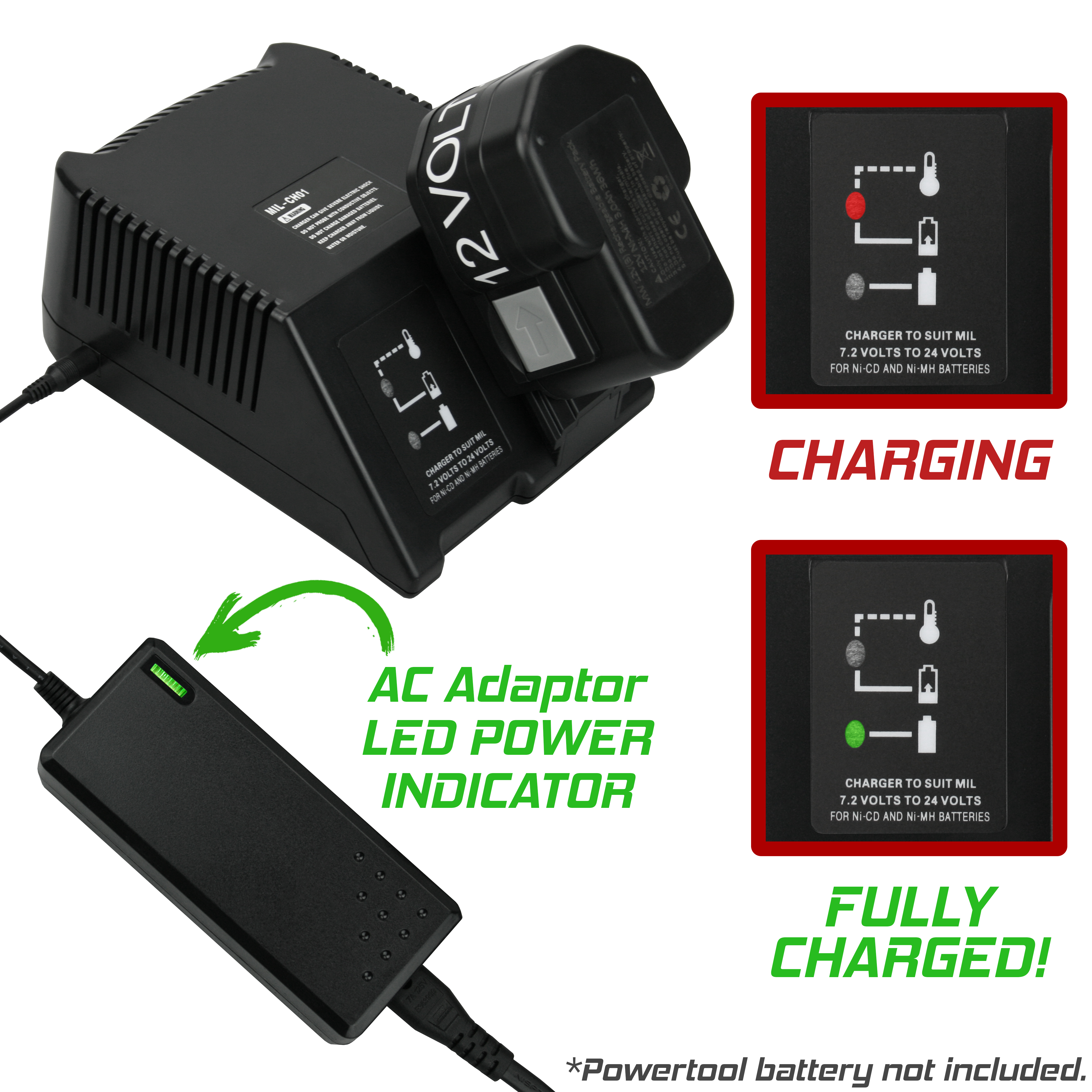 Milwaukee 7.2V-24V, NiMH and NICD Chemistry Battery Charger 8