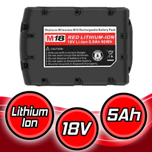 Replacement Battery for Milwaukee M18 XC 5.0 48-11-1840, 48-11-1815, 48-11-1820, 48-11-1850 Lithium-ion 18V 5000mAh