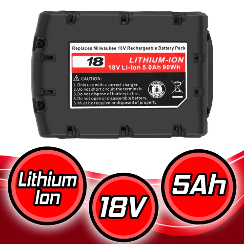 Replacement Battery for Milwaukee M18 XC 5.0 48-11-1840, 48-11-1815, 48-11-1820, 48-11-1850 Lithium-ion 18V 5000mAh