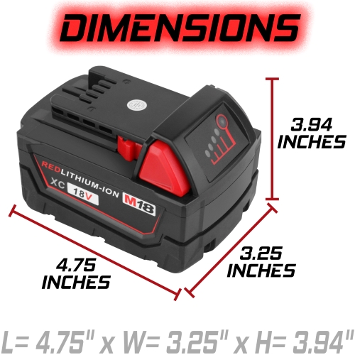 Replacement Battery for Milwaukee M18 XC 5.0 48-11-1840, 48-11-1815, 48-11-1820, 48-11-1850 Lithium-ion 18V 5000mAh 8