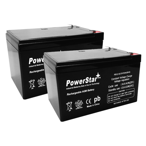 PowerStar 2 x New 12 Volt 15Ah Sealed Lead Acid Battery for Ebike Electric Scooter Battery