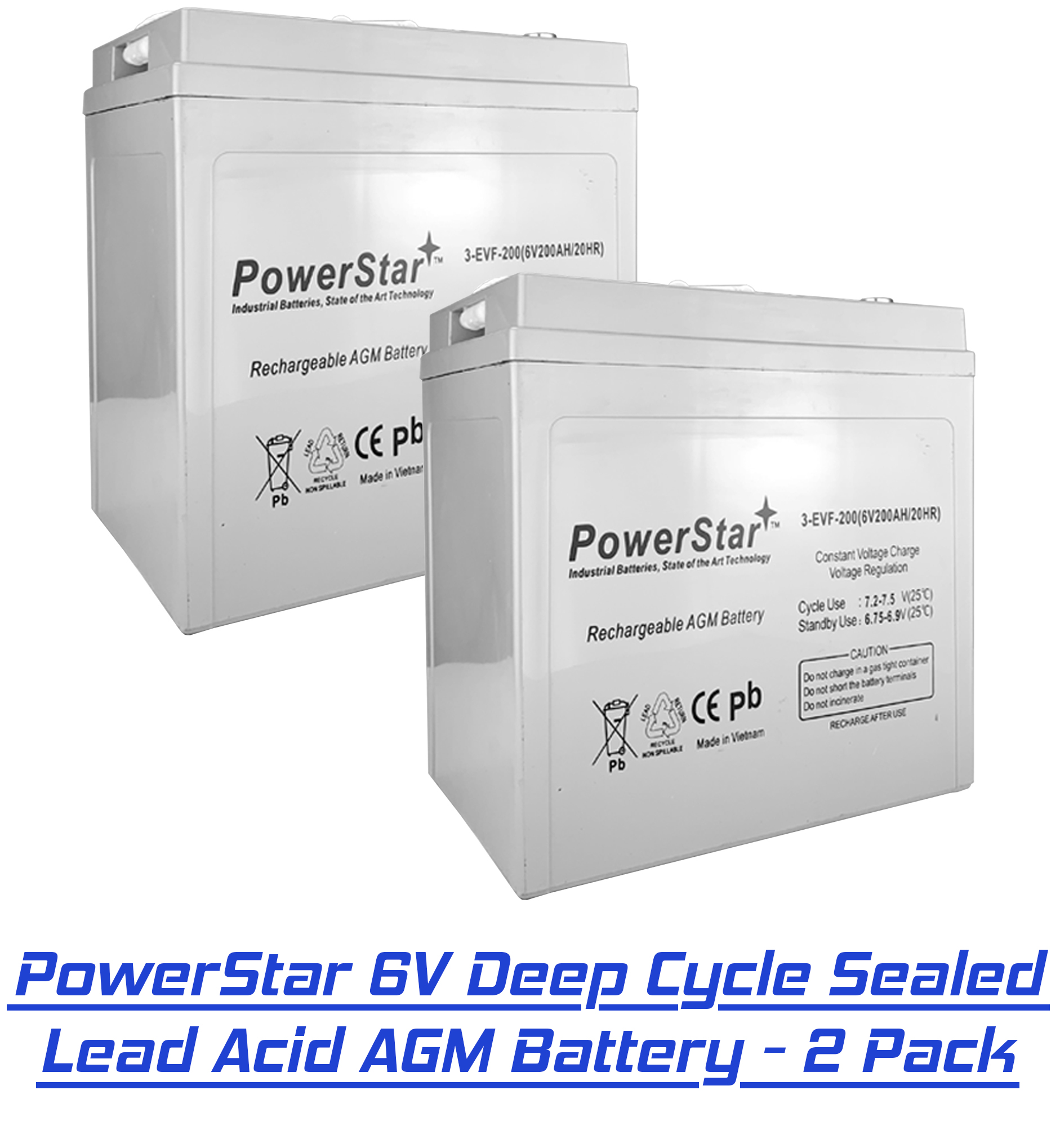 PowerStar Replacement T-105 6V Volt Deep Cycle Golf Cart, Solar, Marine, RV and Industrial Use Battery - 2 Pack