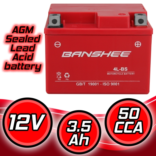 Banshee Replacement for YTX4L-BS High Performance - Maintenance Free - Sealed AGM Motorcycle Battery 2