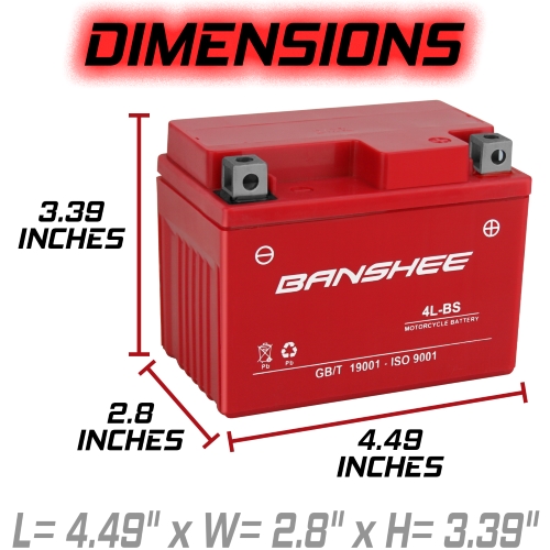 Banshee Replacement for YTX4L-BS High Performance - Maintenance Free - Sealed AGM Motorcycle Battery 6