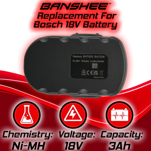 Bosch 2607335277 Replacement Power Tool Battery by Banshee Brand 18V 3.0Ah Ni-MH 2