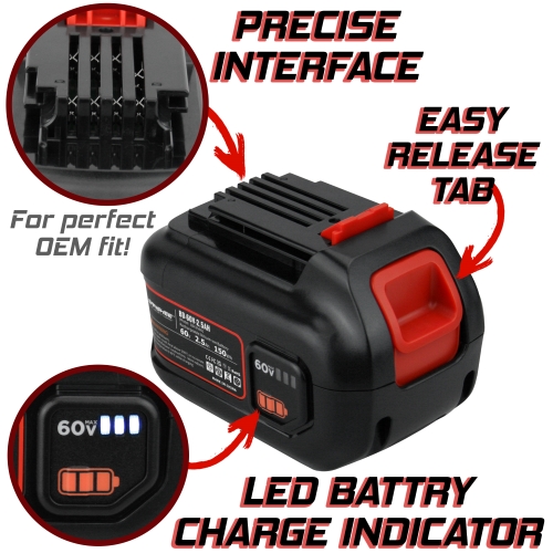 Lithium Ion Replacement for Black & Decker 60V Max Batteries LBX1560, BBX2560, LBX2560