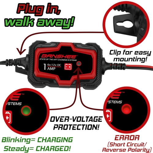 Banshee 6V/12V Car & Motorcycle Battery Smart Charger