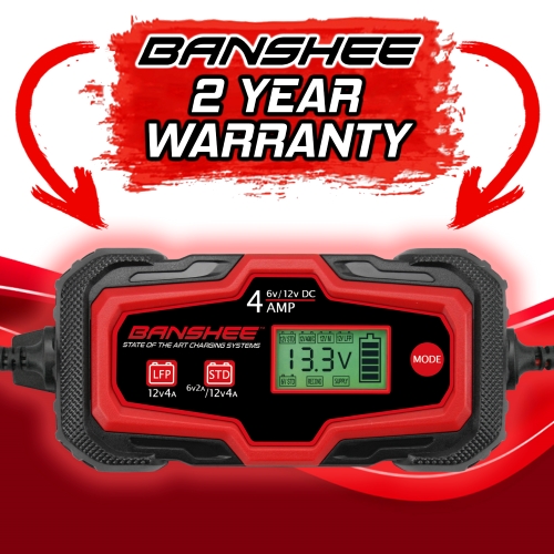 Banshee 6V/12V Car & Motorcycle Battery 4 Amp Smart Charger