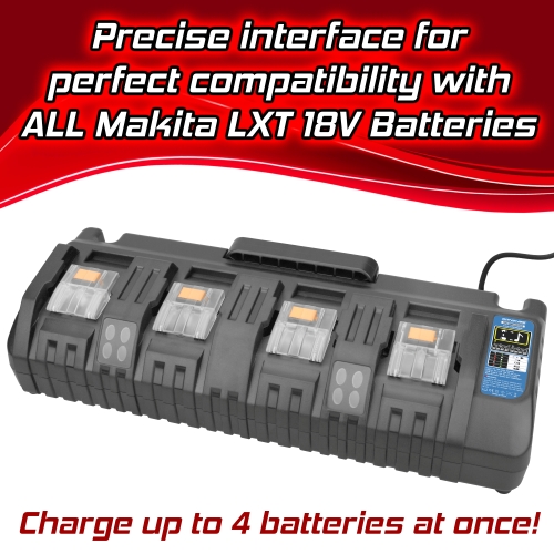 Banshee 4-Port Battery Charger DC18SF Compatible with 14.4V-18V Lithium-Ion Batteries BL1850 BL1830 BL1840 BL1860 Fast Charging Station with Dual USB Ports (Tool Only)