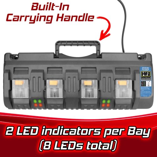 Banshee 4-Port Battery Charger DC18SF Compatible with 14.4V-18V Lithium-Ion Batteries BL1850 BL1830 BL1840 BL1860 Fast Charging Station with Dual USB Ports (Tool Only)