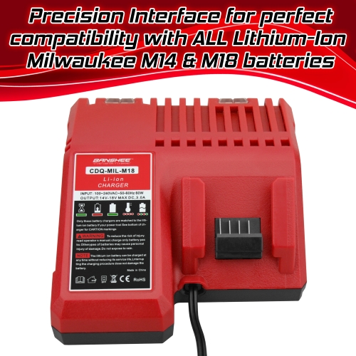 Banshee Charger for All Milwaukee M14 & M18 Lithium-Ion Batteries