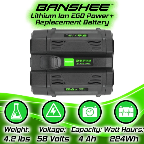 Banshee 4Ah Lithium Ion Replacement Battery for All EGO 56V Power+ Tools and Chargers