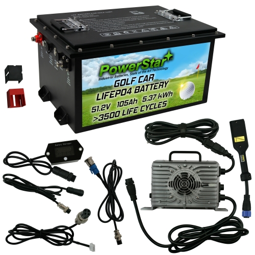 Powerstar 48V LiFePO4 Deep Cycle Golf Cart Battery Replacement for DEESPAEK 48V  LiFePO4 Battery, Charger Included, for EZGO TXT