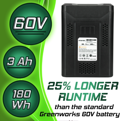 3.0 Ah High Capacity Lithium Battery For Greenworks 60 V LB60A00 LB60A02 LB60A03