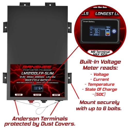 100Ah 12V Slimline Lithium Battery LiFePO4 Deep Cycle Battery