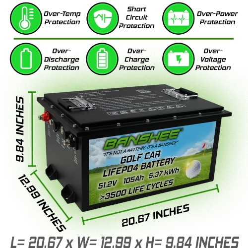 PowerStar 51.2 Volt 105Ah LiFePO4 Golf Cart Battery