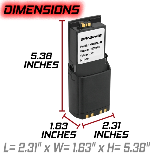 Banshee 7.4V 2000mAh Ni-MH Smart Replacement Battery for Motorola NNTN7035A, Works with IMPRES Tech