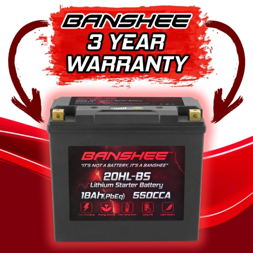 12V 18Ah (PbEq) 550CCA LiFePO4 Lithium Motorcycle Battery, Replaces YTX20HL-BS & YTX20L-BS