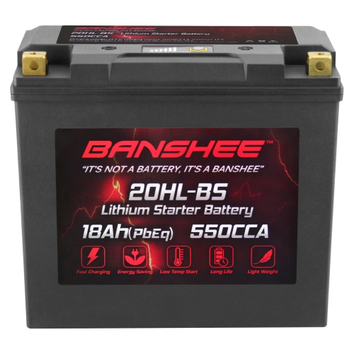 12V 18Ah (PbEq) 550CCA LiFePO4 Lithium Motorcycle Battery, Replaces YTX20HL-BS & YTX20L-BS