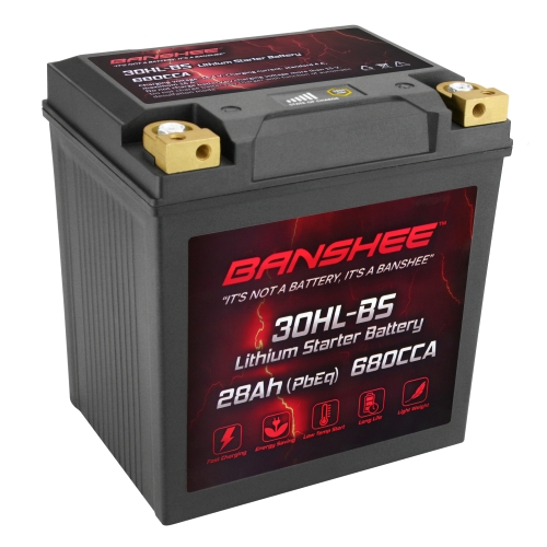 12V 28Ah (PbEq) 680CCA LiFePO4 Lithium Motorcycle Battery, Replaces YTX30HL-BS & YTX30L-BS