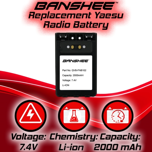 Banshee Replacement for High Quality Radio Battery for Yaesu FT3DE FT3DR FT5DE FT5DR as FNB-102Li