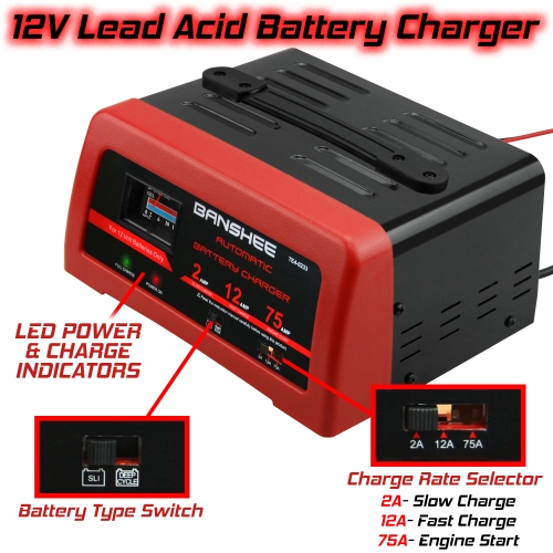 12V battery charger with 2amp slow charger - 12 Amp Fast Charger 2