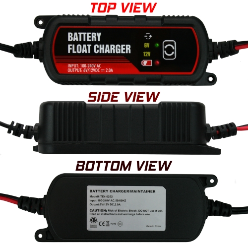 Float Charger for SLA Batteries 6v/12v 2A w/ Alligator & Eyelet Connectors