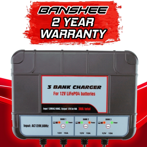 Banshee 10 Amp 12V 3 Bay Lithium Charger for LiFePO4 Batteries